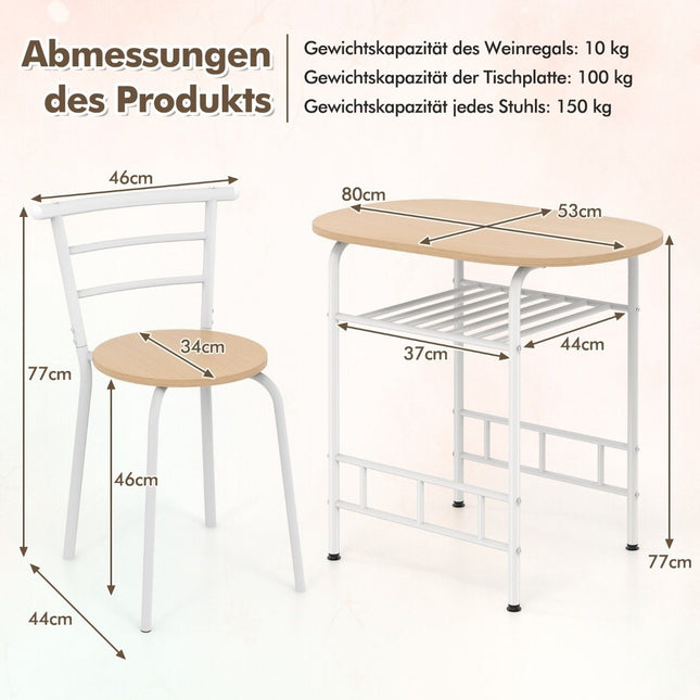 3-delige eetkamergroep keukentafel & stoelen met wijnrek, ruimtebesparende zitgroep, eetkamergroep, wit