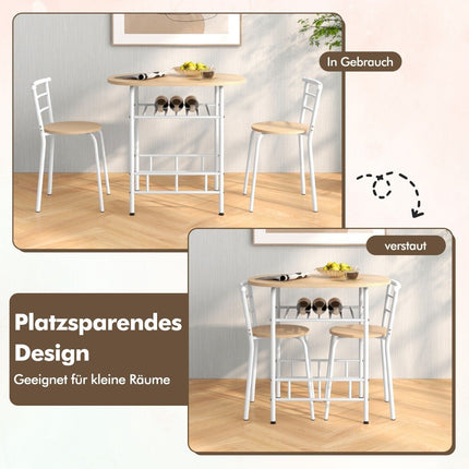 3 pieces Dining group kitchen table &amp; Chairs with wine rack, space-saving seating group, dining room group, white