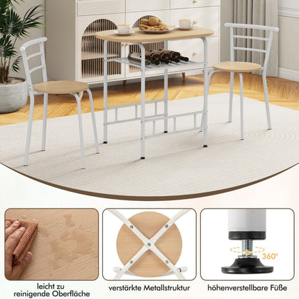 3 pieces Dining group kitchen table &amp; Chairs with wine rack, space-saving seating group, dining room group, white