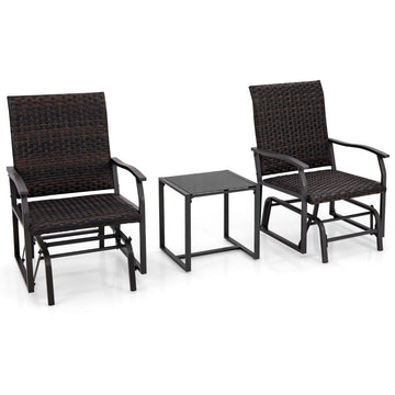 3 pieces Rattan balcony furniture set Balcony set with 2 chairs & table Garden furniture with padded seat