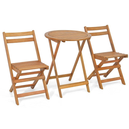 3 pieces Wooden bistro set with sturdy acacia wood frame & slatted seat & table top