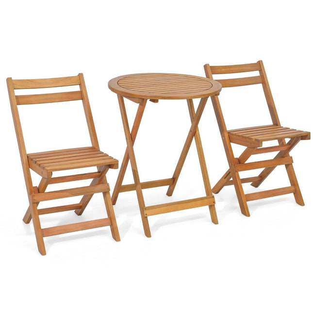 3 pieces Wooden bistro set with sturdy acacia wood frame & slatted seat & table top