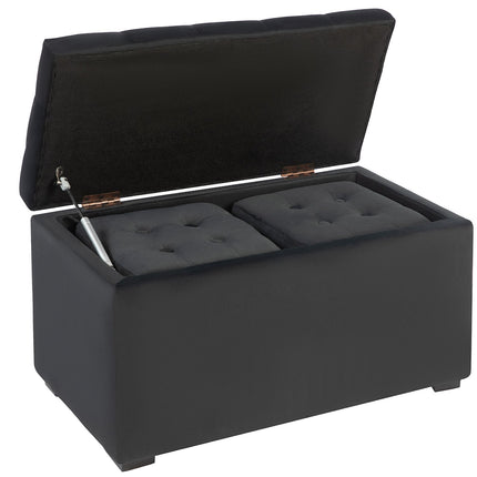 3-piece storage set: dark gray chest, stools, ottoman