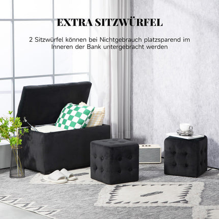 3-piece storage set: dark gray chest, stools, ottoman