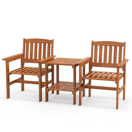 3-piece wooden bistro set with 2 chairs & table & hole for parasol seating group