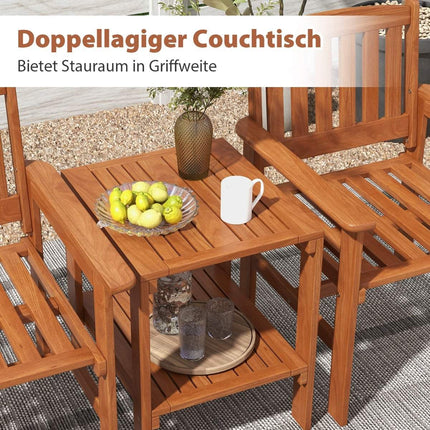 3-piece wooden bistro set with 2 chairs & table & hole for parasol seating group