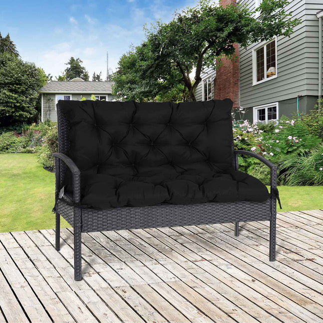 3-zits bankkussen 100x98x8 cm bankkussen met riemen, zitkussen, outdoor/indoor stoelkussen, zitkussen, zitkussen, bankkussen voor tuinmeubelen, bank verandaschommel, zwart Aosom