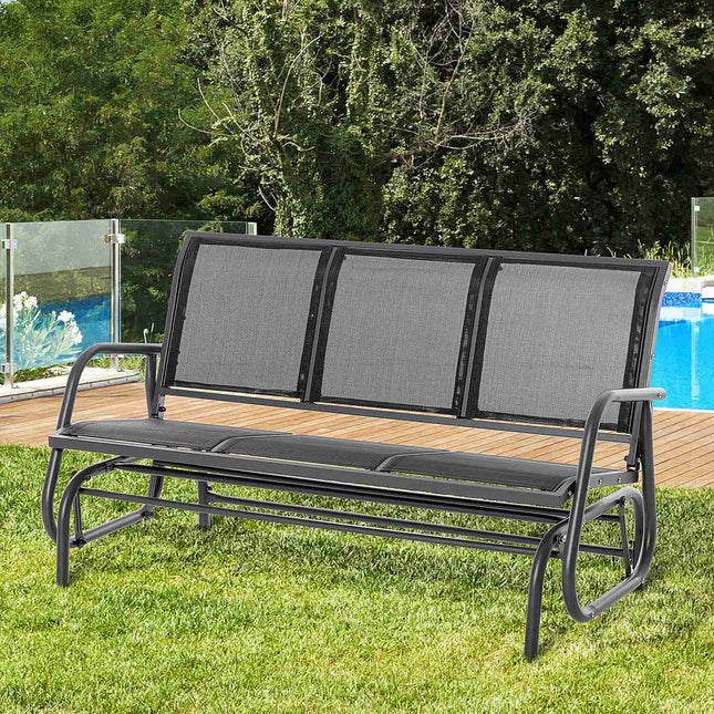 3-seater metal garden swing bench, weatherproof, black
