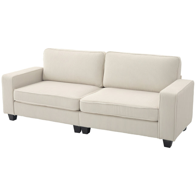 3-zitsbank, bank met armleuningen, rugkussens, woonkamerbank met koordbekleding, veerkern, gestoffeerde bank voor woonkamer, slaapkamer 227 x 84 x 87 cm, crèmewit Aosoom