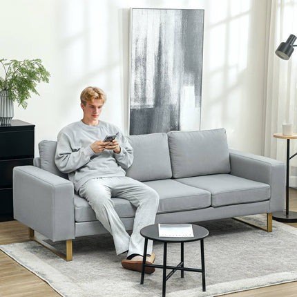 3-seater sofa, couch with solid wood frame, metal legs, simple design, light grey