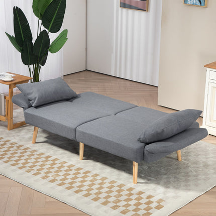 Gray 3-seater sofa bed, adjustable back, linen look