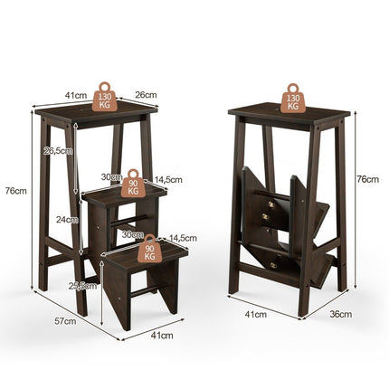 3-step folding stair bench with rotating steps and carrying handle, climbing aid, brown, up to 310 kg