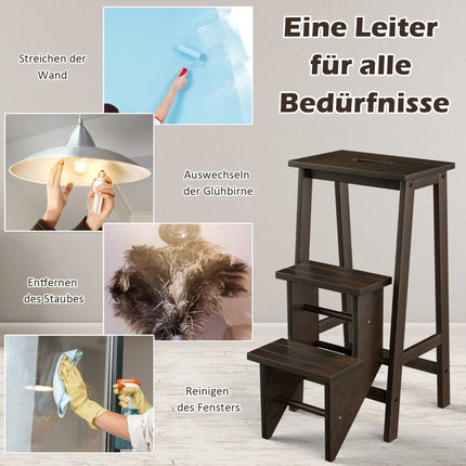 3-step folding stair bench with rotating steps and carrying handle, climbing aid, brown, up to 310 kg