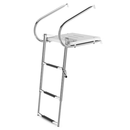 3-step folding telescopic boat ladder with fiberglass platform & 2 handrails 51.5 x 45 x 37.5 cm