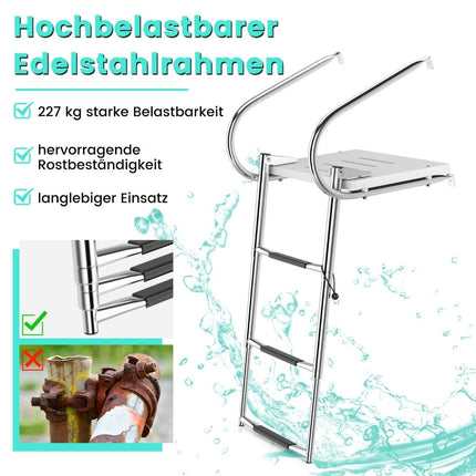 3-step folding telescopic boat ladder with fiberglass platform & 2 handrails 51.5 x 45 x 37.5 cm