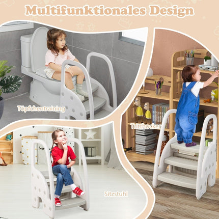 3 step step stool for children climbing aid with safety handles 50 kg load capacity grey
