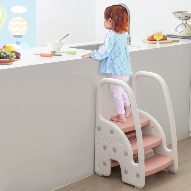3 step step stool for children climbing aid with safety handles 50 kg load capacity pink