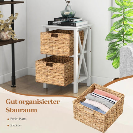 3-tier bedside table with 2 seagrass baskets & X-Design narrow side table 36 x 30 x 57 cm white