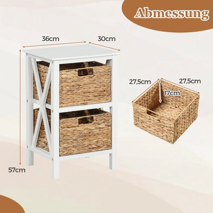 3-tier bedside table with 2 seagrass baskets & X-Design narrow side table 36 x 30 x 57 cm white