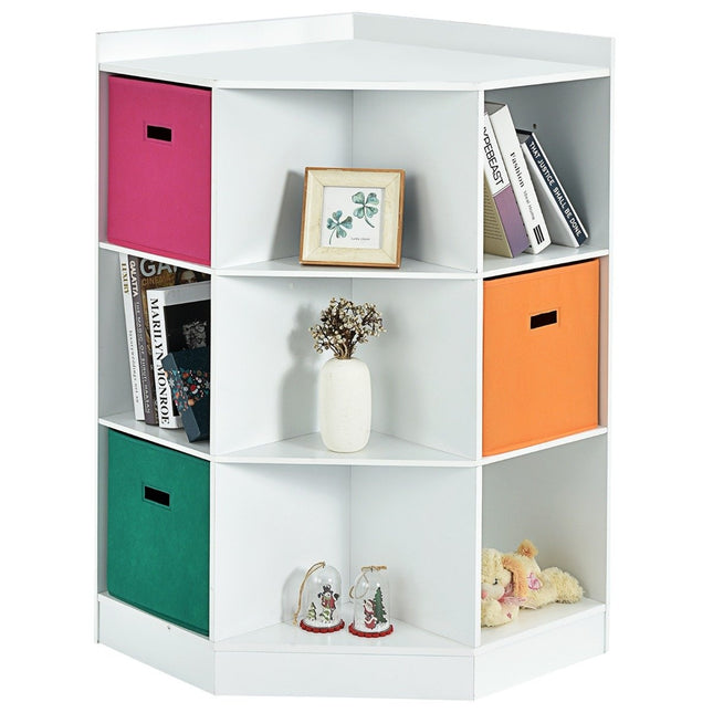 3-tier children's shelf with 6 open shelves and 3 colored baskets 81 x 61 x 94 cm white