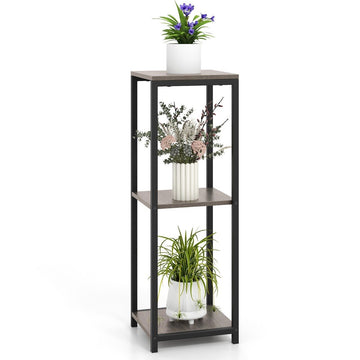 3 tier metal plant stand with anti-tip protection wooden flower stand 30.5 x 30.5 x 91.5 cm