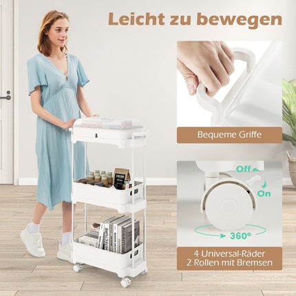 3-tier rolling cart multifunctional storage cart with removable cover white