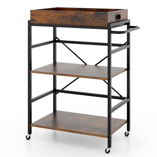 3 tier serving trolley kitchen trolley with removable tray & handle 73 x 40 x 94 cm brown + black