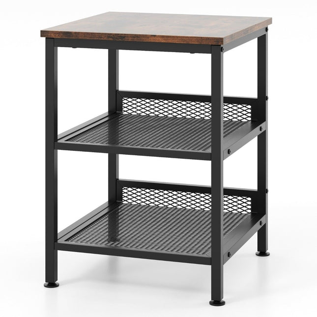 3 tier side table with metal frame & 2 grid shelves square bedside table industrial design
