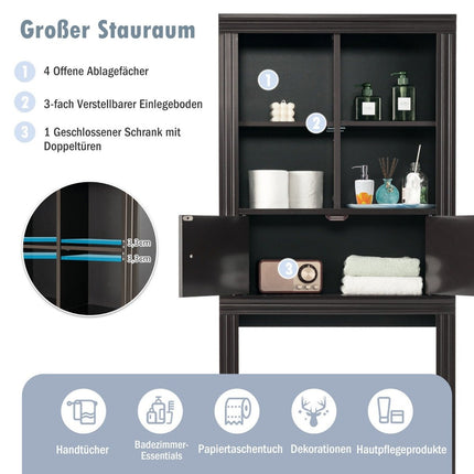 3-tier toilet shelf space-saving bathroom shelf with 4 open compartments 60 x 20 x 165 cm brown