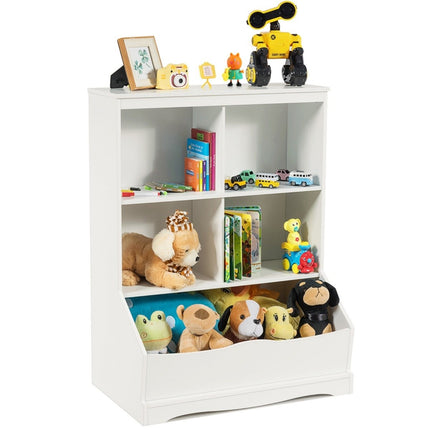 3-tier toy cabinet with four open compartments and a box 67 x 40 x 88 cm white
