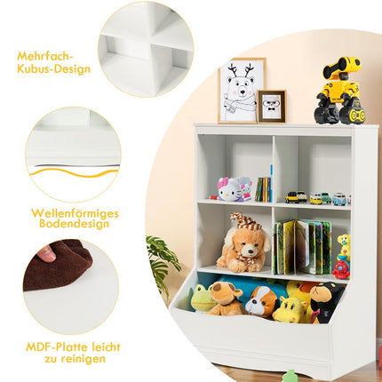 3-tier toy cabinet with four open compartments and a box 67 x 40 x 88 cm white