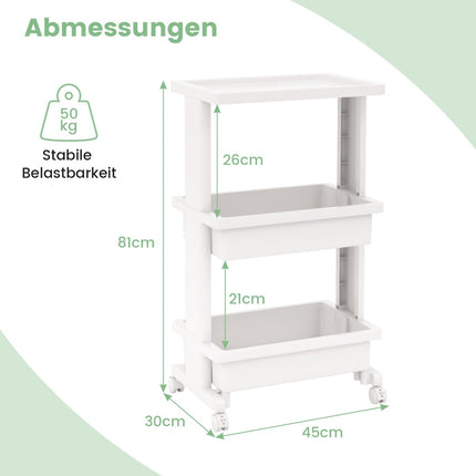 3-tier trolley with table top and lockable wheels plastic trolley