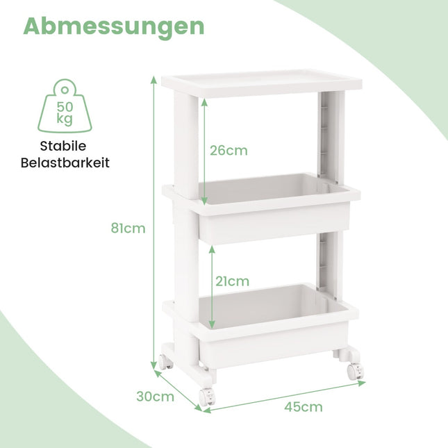 3-tier trolley with table top and lockable wheels plastic trolley