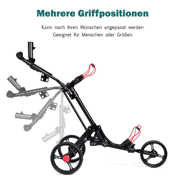 3-wheel golf trolley golf cart golf foldable simple push and pull cart black