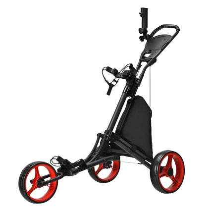 3 wheel golf trolley made of aluminum with umbrella holder & T-piece holder & storage bag