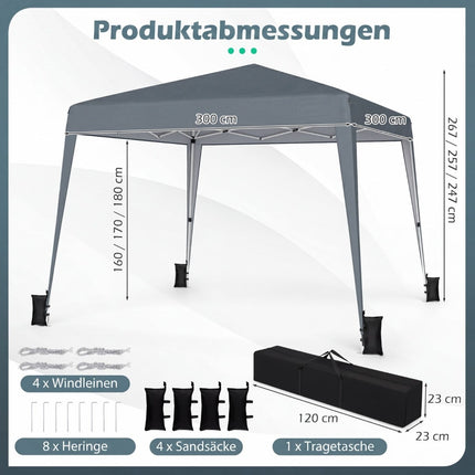 3x3m Adjustable Height Waterproof Gazebo for Camping