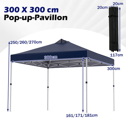 3 x 3 m Blue Pop-Up Pavilion with Sandbags & Stakes