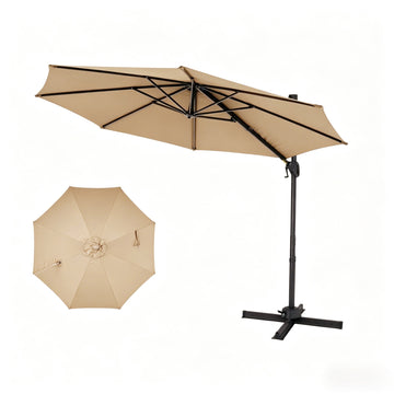 3x3m Cantilever Patio Umbrella, 360 Rotating, Beige