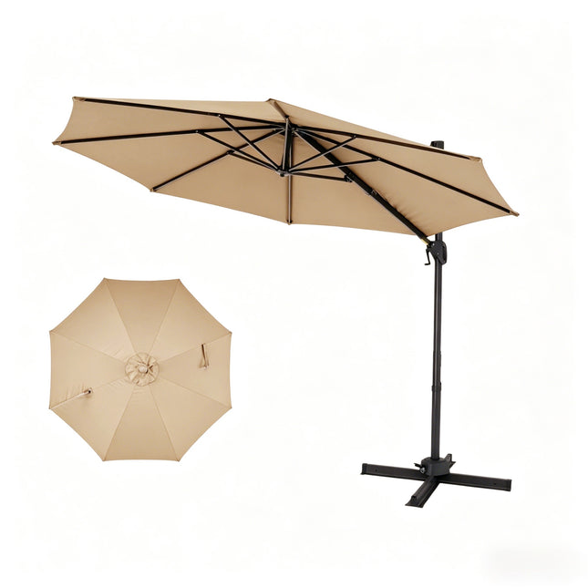3x3m Cantilever Patio Umbrella, 360 Rotating, Beige
