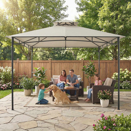 3x3m Garden Pavilion, Water-Resistant, Double Roof, Cream
