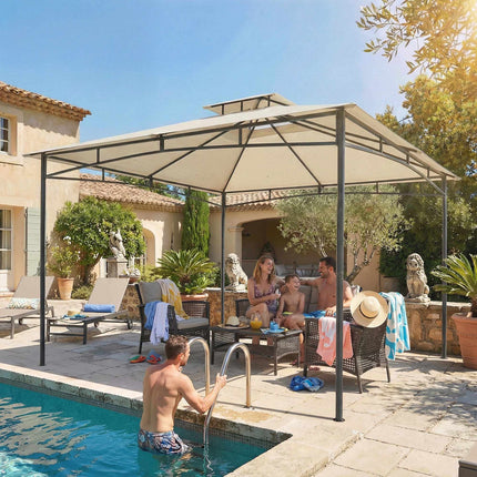 3x3m Garden Pavilion, Water-Resistant, Double Roof, Cream