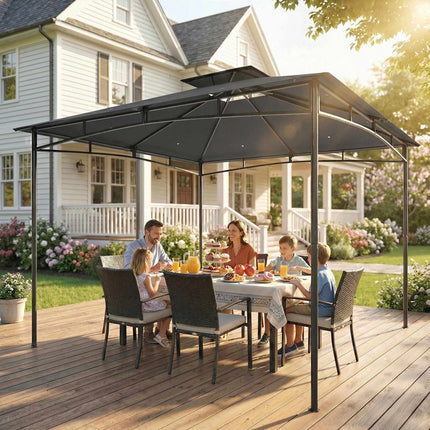 3x3m Garden Pavilion, Water-Resistant, Double Roof, Dark Grey