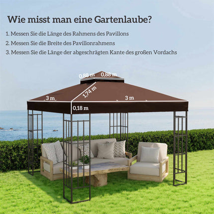 3x3m Gazebo Replacement Canopy, Coffee, UPF30+, Water Drainage