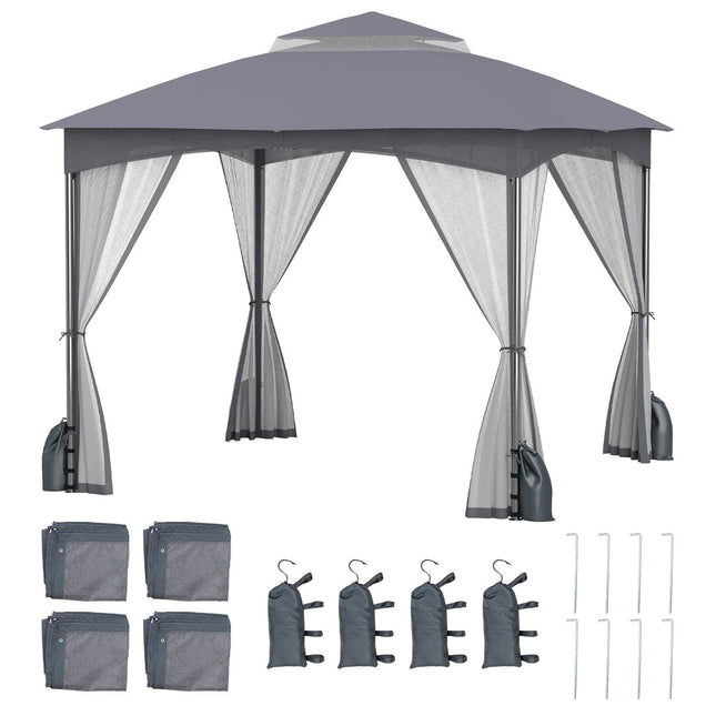 3x3 m Gazebo with Mosquito Net, Double Roof, Grey