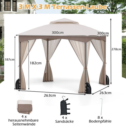 3x3 m Gazebo with Mosquito Net & Sandbags, Waterproof
