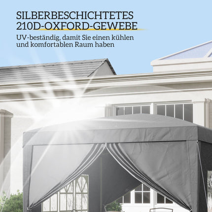 3 x 3 m Pavilion with 4 Sidewalls, UV Protection, Gray