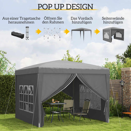 3 x 3 m Pavilion with 4 Sidewalls, UV Protection, Gray