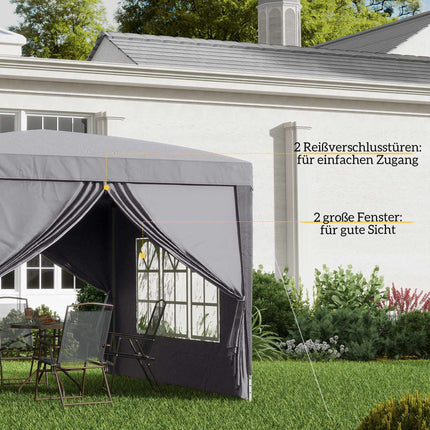 3 x 3 m Pavilion with 4 Sidewalls, UV Protection, Gray