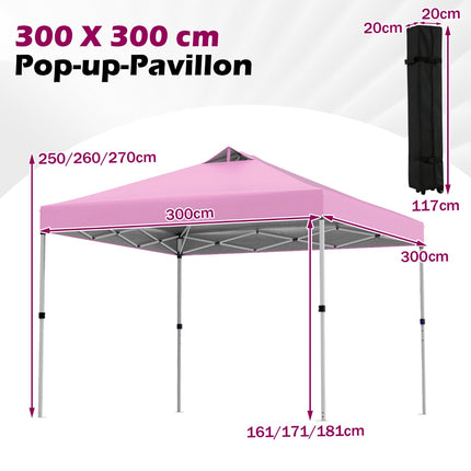 3 x 3 m Pink Pop-Up Pavilion with Sandbags & Stakes