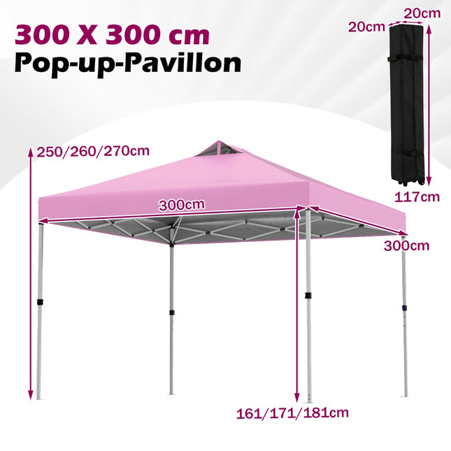 3 x 3 m Pink Pop-Up Pavilion with Sandbags & Stakes